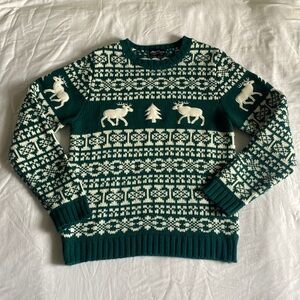 Skedouche Nordic Sweater Unisex Men XL Green Holiday Winter Reindeer Fair Isle